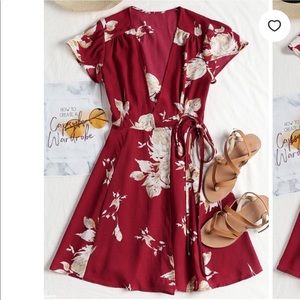 Cap sleeve, wrap mini dress.